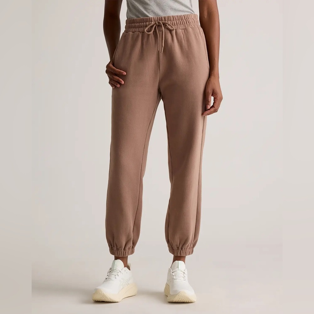 Quince Organic Heavyweight Fleece Boyfriend Sweatpants in Taupe size XS